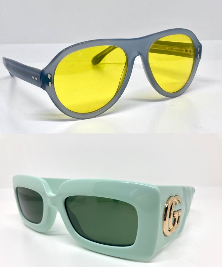 occhiali sole con lenti gialle e verdi